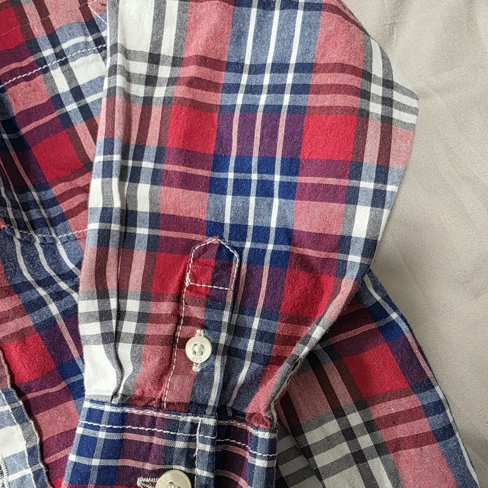 GAP Boys' Plaid Button-Down Shirt - Red, Blue & White - Picture 6 of 7